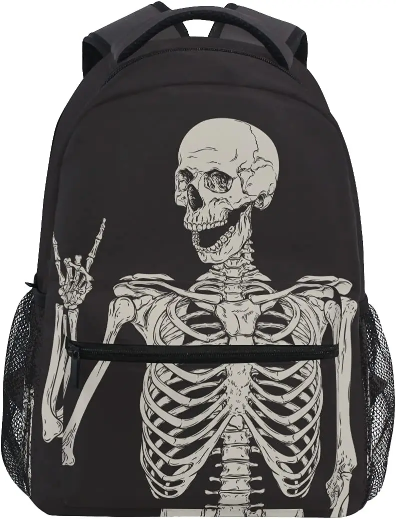 

Funny Skull Backpack Laptop Travel Daypack, Black School Backpack for Teen Girls Boys Student Large Book Bag