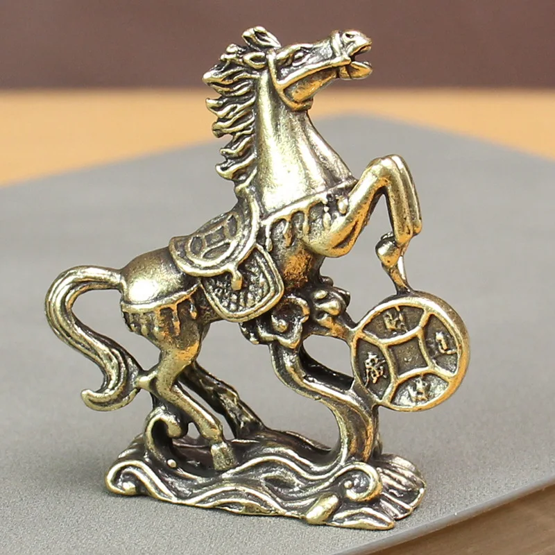 

Brass Horse Step on Coins Lucky Statue Feng Shui Desk Ornament Zodiac Animal Figurines Miniatures Pure Copper Crafts Collections