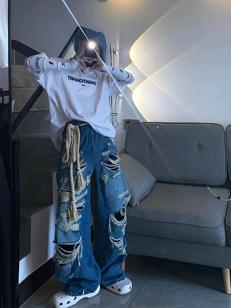 American Vintage Hole Jeans Men And Women In Autumn And Winter Denim Trousers New Design Crowd High Street Wide Leg Pants
American Vintage Hole Jeans Men And Women In Autumn And Winter Denim Trousers New Design Crowd High Street Wide Leg Pants