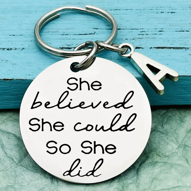 

Stainless Steel Inspirational Keychain, She Believed She Could So She Did, Key Chain Gift for Women Girl, Inspirational Keyring