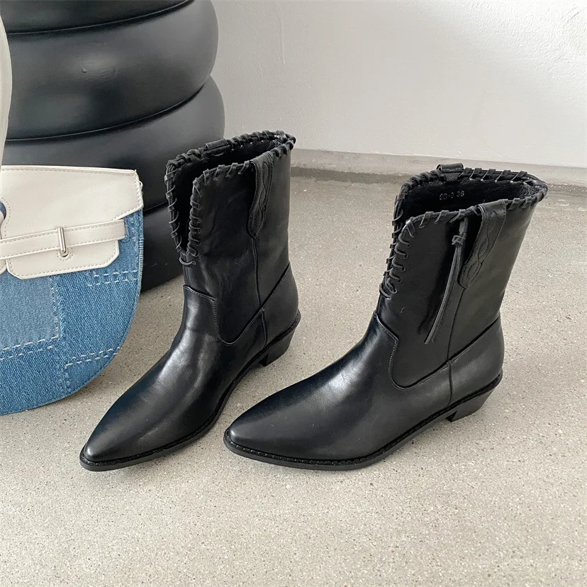 

Женские короткие ботинки с острым носком, женские зимние ботильоны с высоким плетением, ботинки на квадратном каблуке, осенняя модная женская обувь