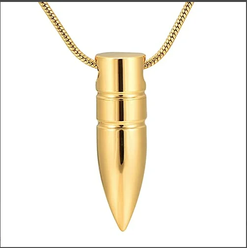 Hot Selling Stainless Steel Gold Plated Bullet Pendant Necklace Gift for Man Cremation Ashes Urn
Hot Selling Stainless Steel Gold Plated Bullet Pendant Necklace Gift for Man Cremation Ashes Urn