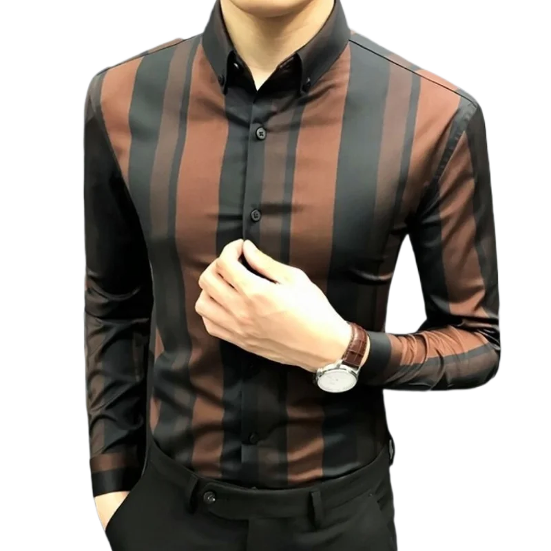 Men shirt long sleeve spring and autumn striped business shirts Korean fashion casual slim handsome jacket men's clothing
Men shirt long sleeve spring and autumn striped business shirts Korean fashion casual slim handsome jacket men's clothing