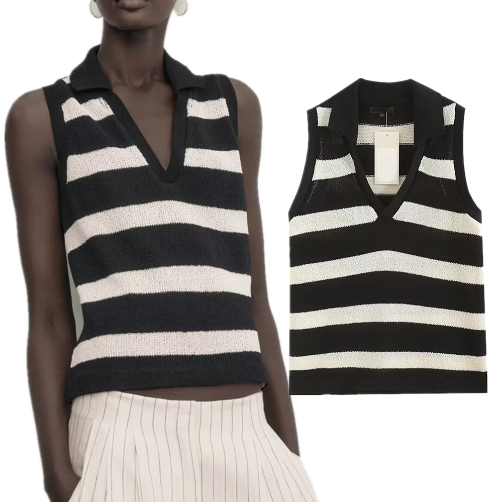 Elmsk French Fashion Ladies Black And White Striped Polo T-shirt Sleeveless Loose Top Women
Elmsk French Fashion Ladies Black And White Striped Polo T-shirt Sleeveless Loose Top Women
