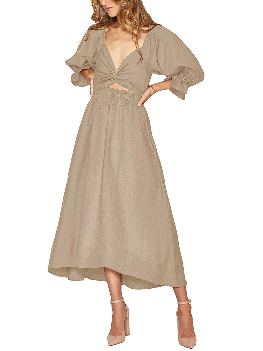 Women Summer Midi Dress Solid Color Casual Square Neck Lantern Sleeve High Waist Dress Fashion Holiday Beach Dress
Women Summer Midi Dress Solid Color Casual Square Neck Lantern Sleeve High Waist Dress Fashion Holiday Beach Dress
