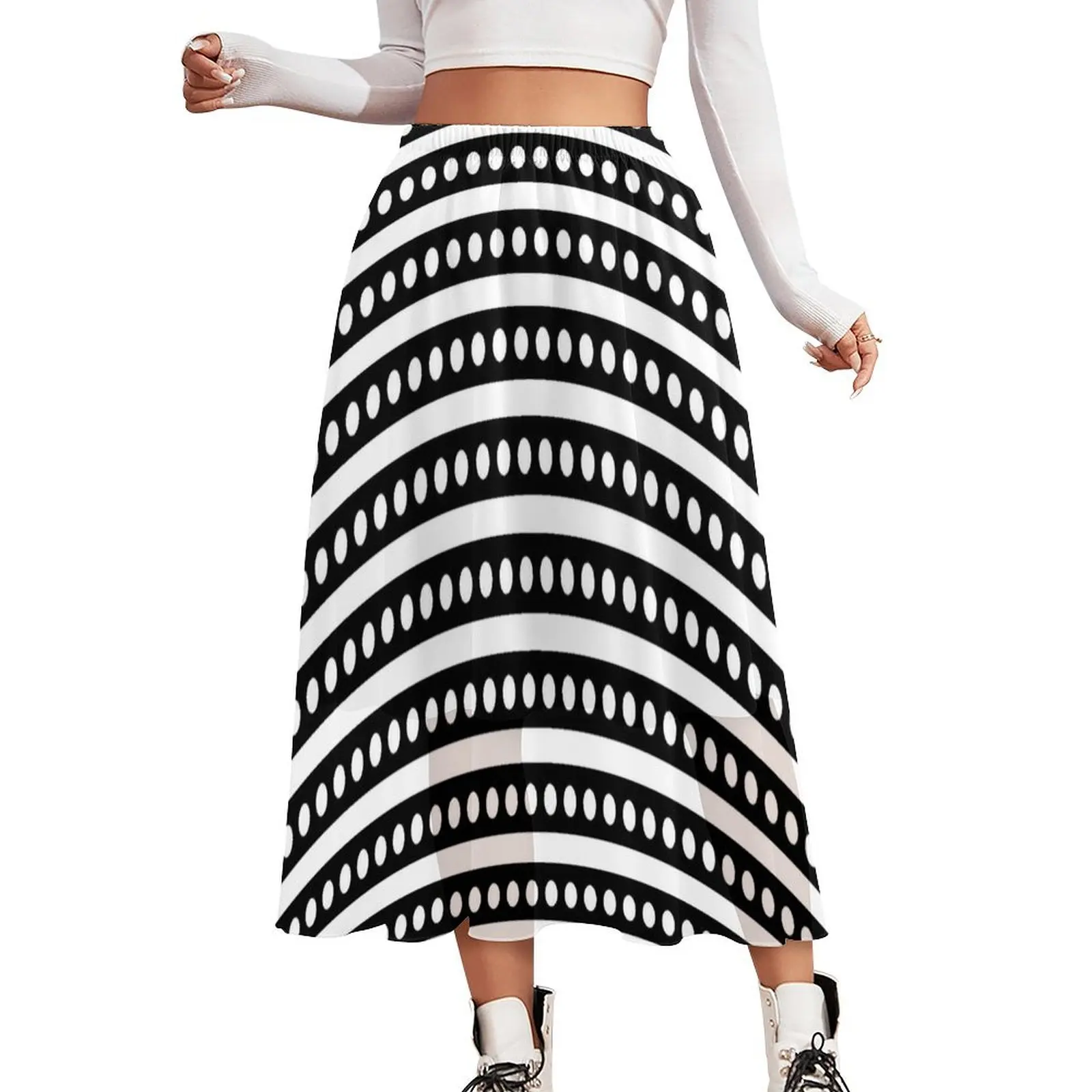 

Винтажная юбка в горошек в полоску, черно-белые ретро юбки в стиле бохо, уличная одежда на заказ с эластичным поясом, повседневная юбка большого размера 2XL 3XL