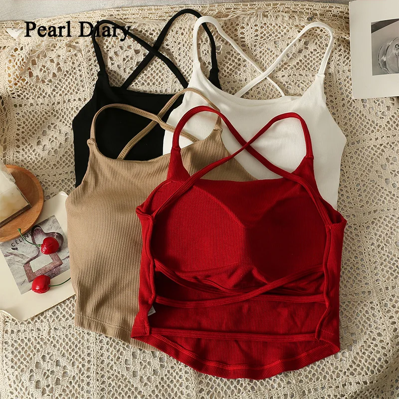 Pearl Diary Women With Chest Pad Camisole Summer Hot Girls Wear Sexy Tops Slim Thin Short Tops All-Match Knitting Fashion Top
Pearl Diary Women With Chest Pad Camisole Summer Hot Girls Wear Sexy Tops Slim Thin Short Tops All-Match Knitting Fashion Top