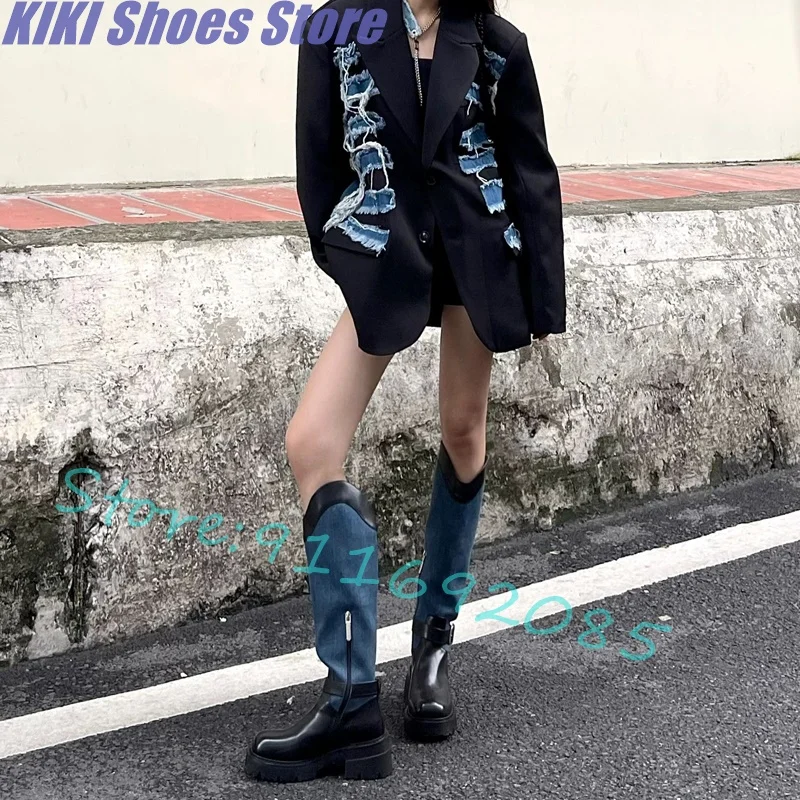 Retro color-blocked cowboy boots for women autumn new long boots high heels mixed color sweet cool style knight boots
Retro color-blocked cowboy boots for women autumn new long boots high heels mixed color sweet cool style knight boots