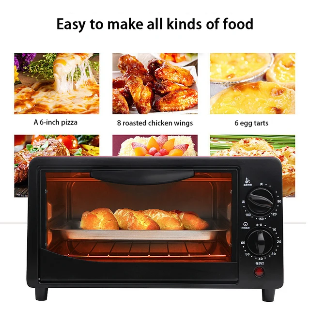 Four électrique avec minuterie, cuisinière grill, machine de cuisson domestique, contrôle de la température, petit-déjeuner, cuisson de gâteaux, prise UE, 12L 2