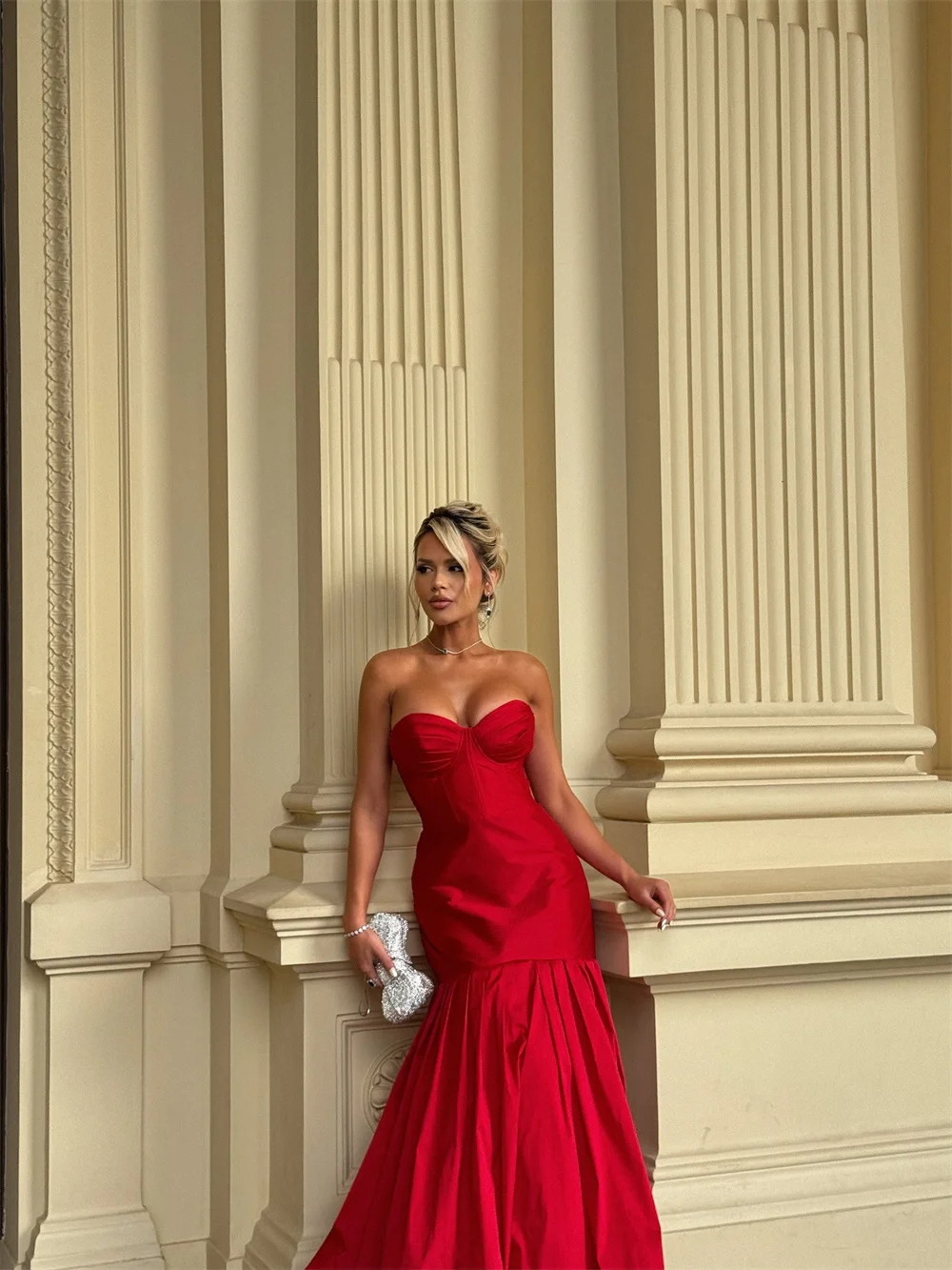 Sansa Customized Red Strapless Mermaid Prom Dress Simple Sleeveless Vestidos De Noche Floor-Length Lace-up Back Formal Evening 7 S15089c2885ae474484fbca7548209bd3k