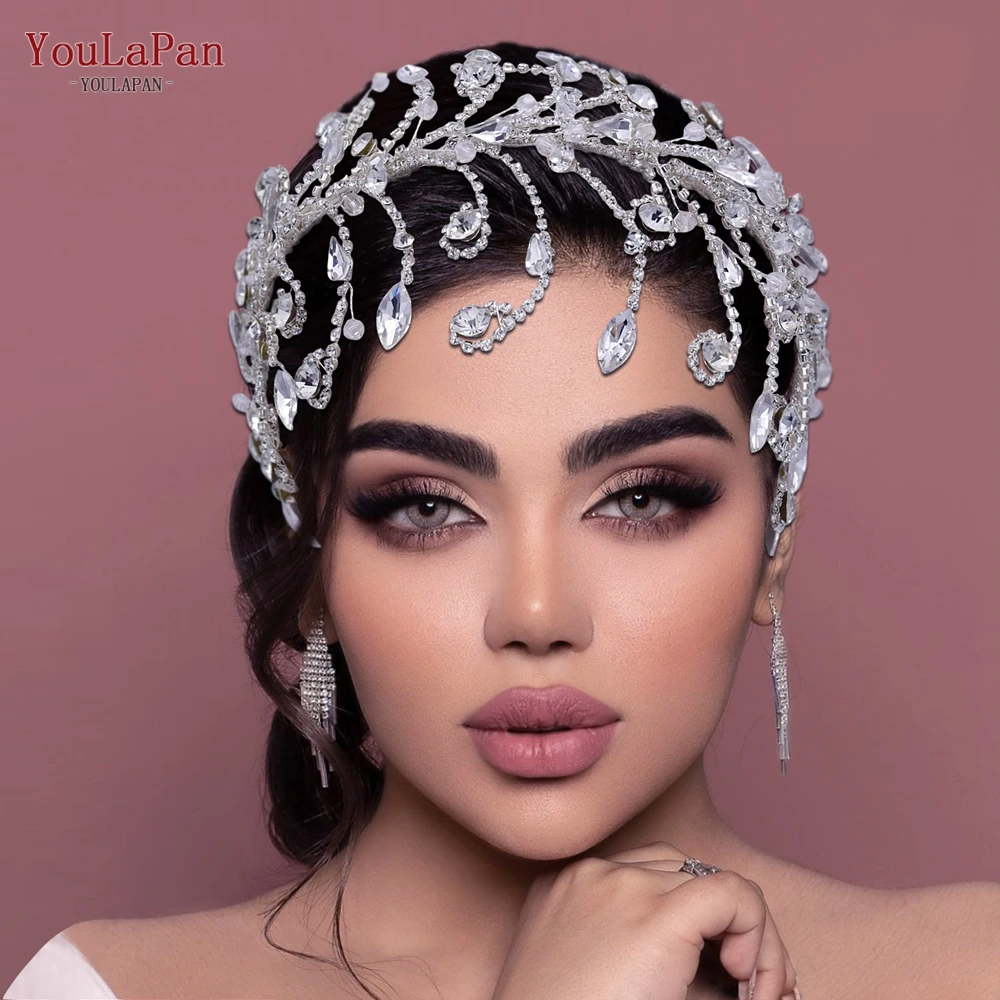 

YouLaPan HP250 Luxury Brides Crown Rhinestone Forehead Bridal Headband Woman Tiara Pageant Hairband Wedding Hair Accessories