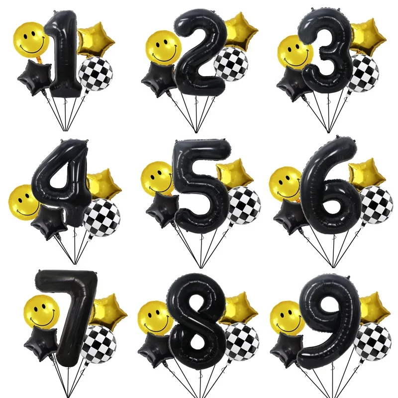 

5pcs Black White Grid Aluminum Foil Balloon Set 32 Inch Black Number Balloon Birthday Party Decoration Supplies Baby Shower