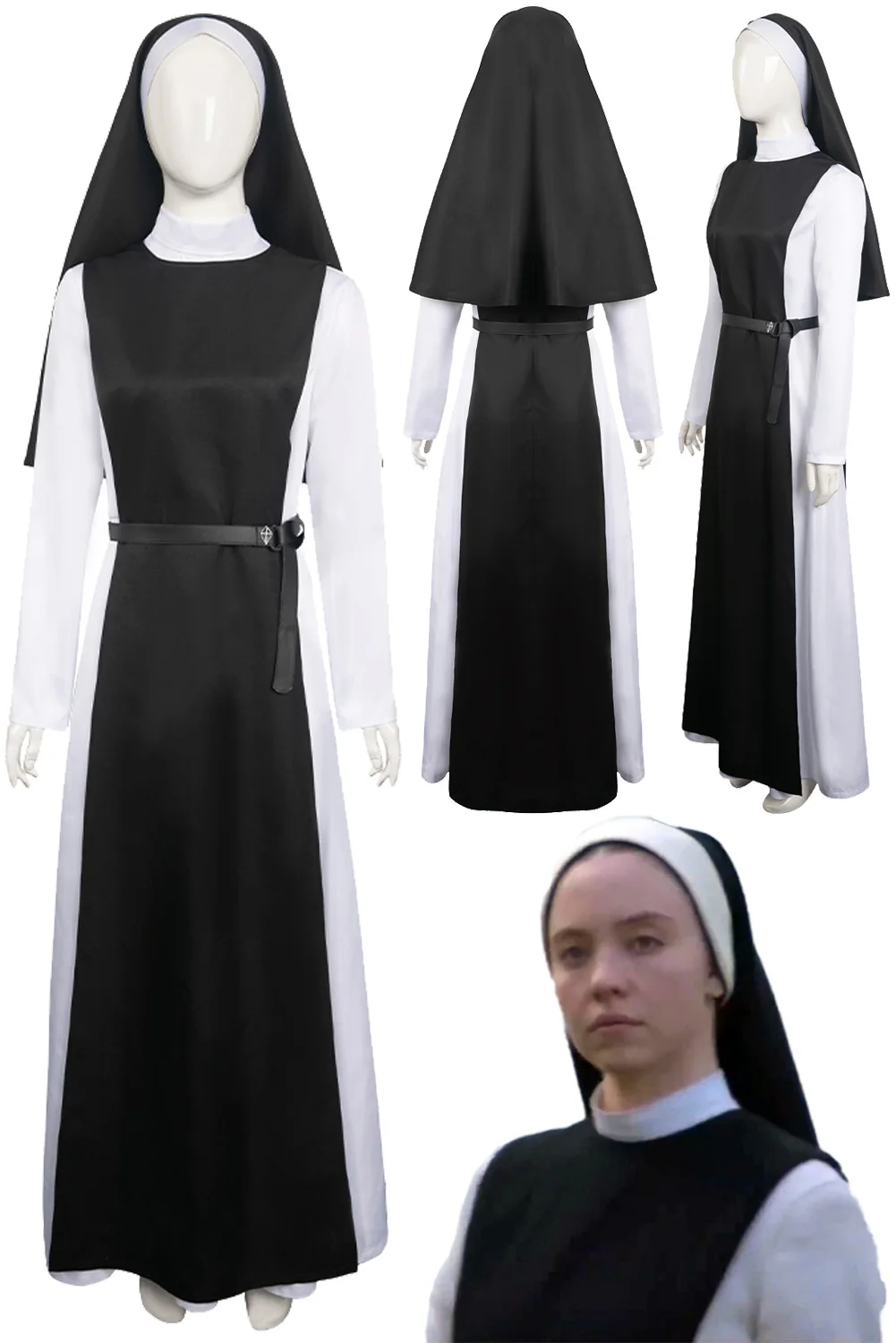 

Cecilia Fantasy Cosplay Nun Dress Suits Horror Movie Immaculate Costume Disguise Adult Women Roleplay Fantasia Outfits Female