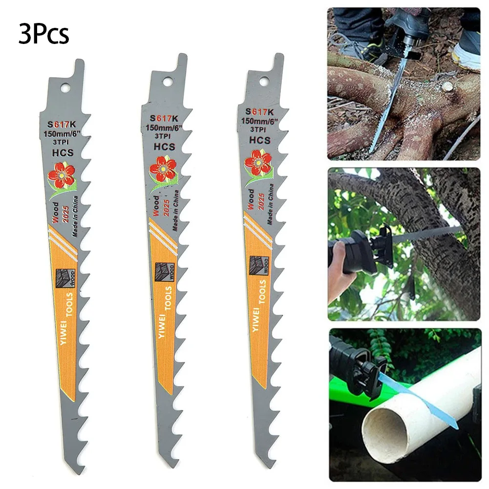 

3pcs Saw Blades 150mm 6 Inches 3 TPI HCS Saw Blades For Cutting Wood Woodworking Tools Reciprocating Saw Blade Tools Cut