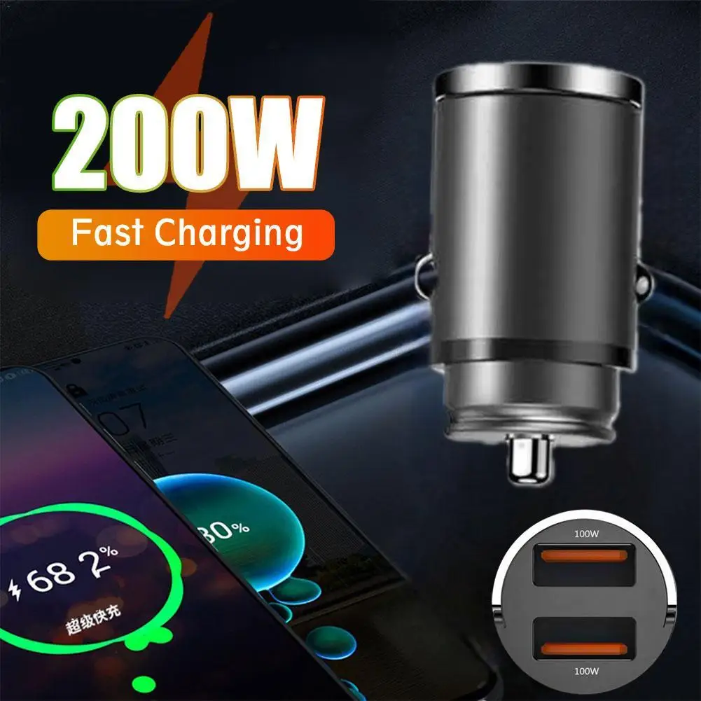 

200W Car Charger Lighter PD Fast Charging For IPhone QC3.0 Mini USB Type C Car Phone Charger Dual-port Output
