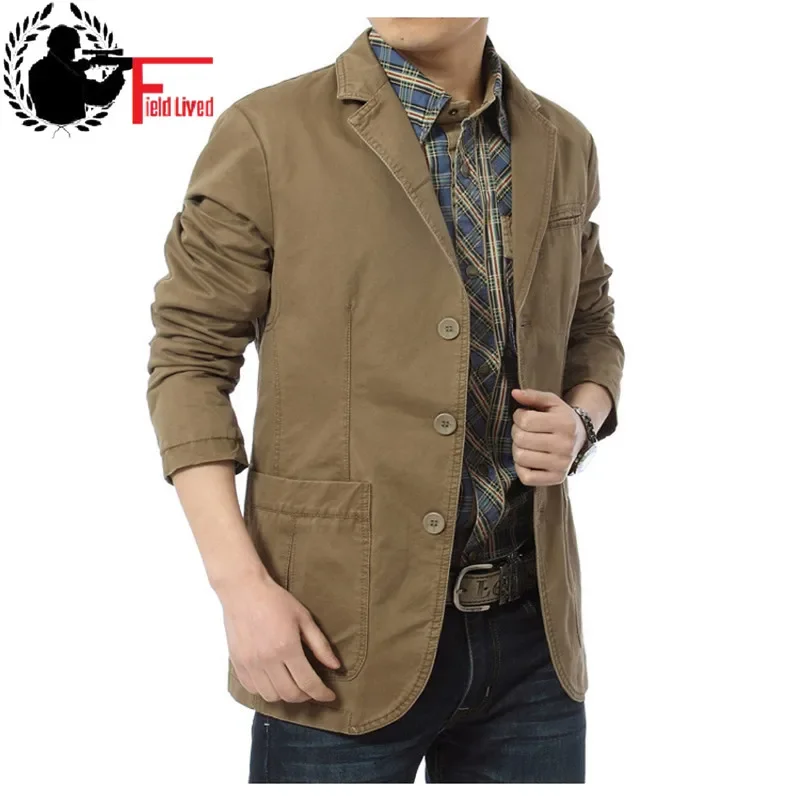 

New Autumn Spring Men Casual Blazers Cotton Denim Parka Men's slim fit Jackets Army Green Khaki Big Size M -XXXXL A0287