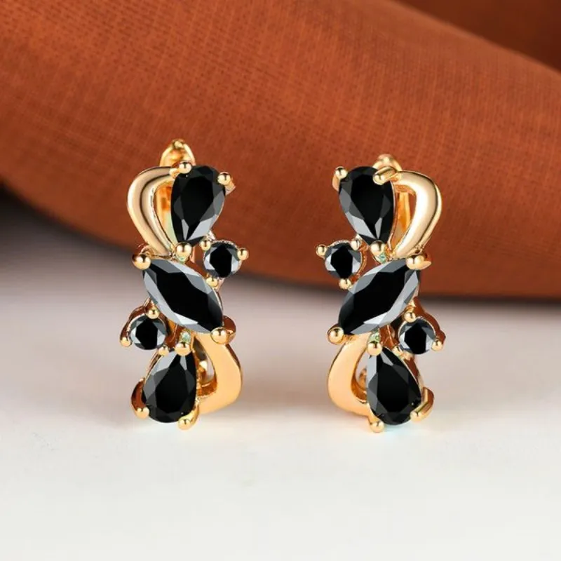 

Trendy Luxury High Quality Inlay Hoop Flower Earrings Black Zircon Crystal Earrings for Women Engagement Party Jewelry Gifts