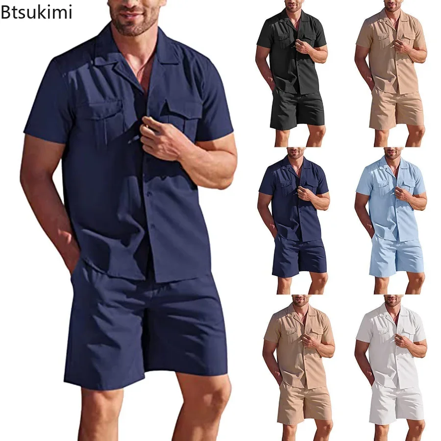 New 2024 Men's Summer Casual Cotton Line 2pcs Sets Solid Short Sleeve Cardigan Shirts and Shorts Male Loose Soft Tracksuit Men
New 2024 Men's Summer Casual Cotton Line 2pcs Sets Solid Short Sleeve Cardigan Shirts and Shorts Male Loose Soft Tracksuit Men