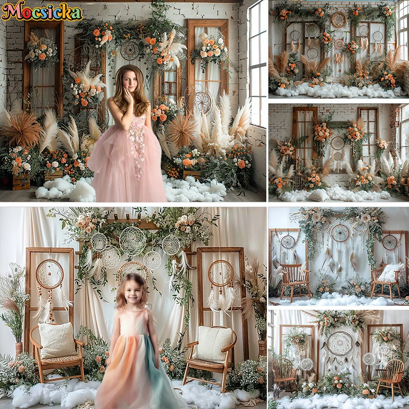 

Mocsicka фон для фотосъемки в помещении цветочный богемный Декор Детский душ для беременных взрослых детей художественный портрет фон для фотостудии