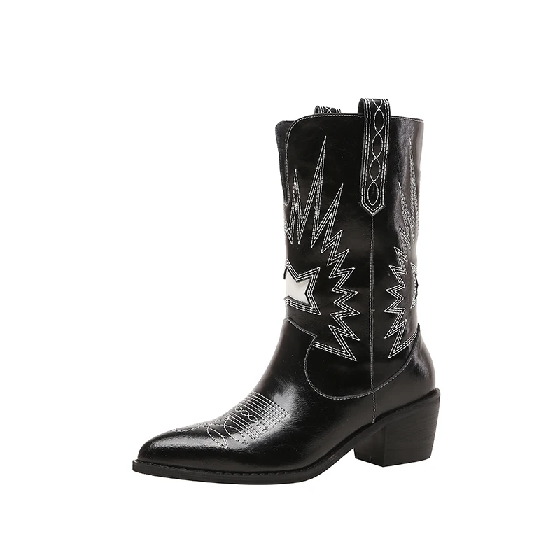 Genuine Leather Handmade Embroidered Women Boots Retro Mid-calf Boots Female Black Botas Mujer Chunky Heels Western Cowboy Boots
Genuine Leather Handmade Embroidered Women Boots Retro Mid-calf Boots Female Black Botas Mujer Chunky Heels Western Cowboy Boots