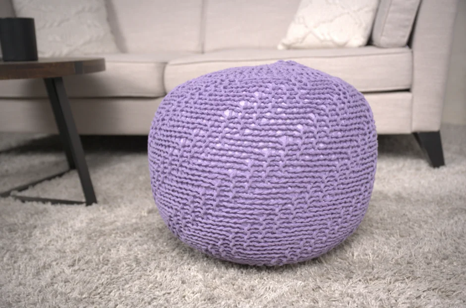 

Luxe Bordeaux Knitted Cotton Round Pouf, Lavender - Stylish and Cozy Accent for Home Decor and Comfortable Seating Option