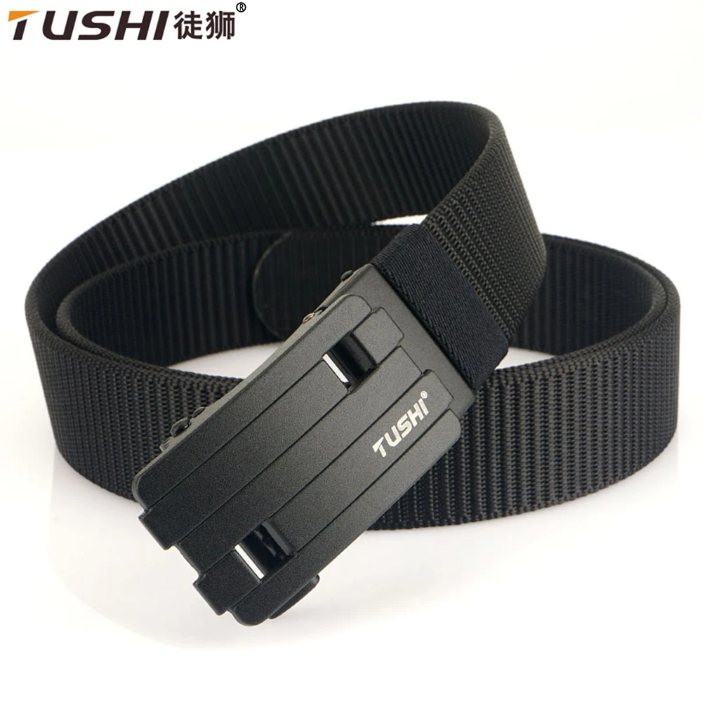 

TUSHI Nylon Automatic Buckle Belt Outdoor Tooling Jeans Solid Color Canvas Waistband High Quality Casual Tactical Belt for Men