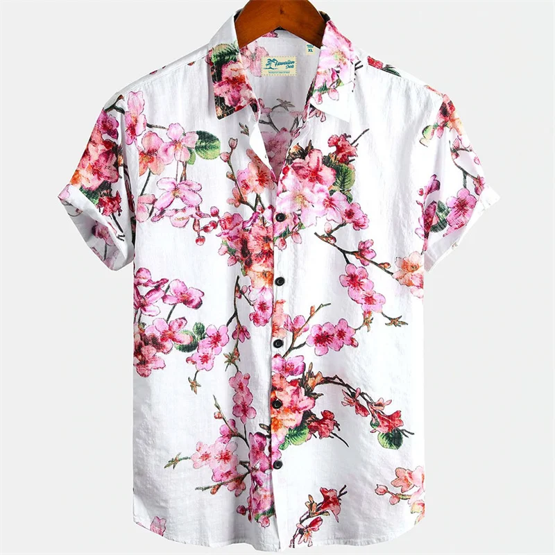

Flower Blossom Graphic Shirts for Men Clothing 3D Print Hawaiian Beach Shirts Short Sleeve y2k Tops Vintage Clothes Lapel Blouse