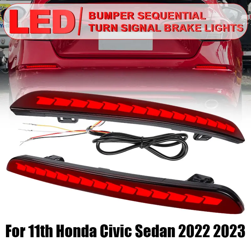 

Задний бампер, светодиодный тормозной фонарь для Honda Civic Sedan 2022 2023, задний фонарь торможения, задний фонарь указателя поворота, черный корпус, задние фонари