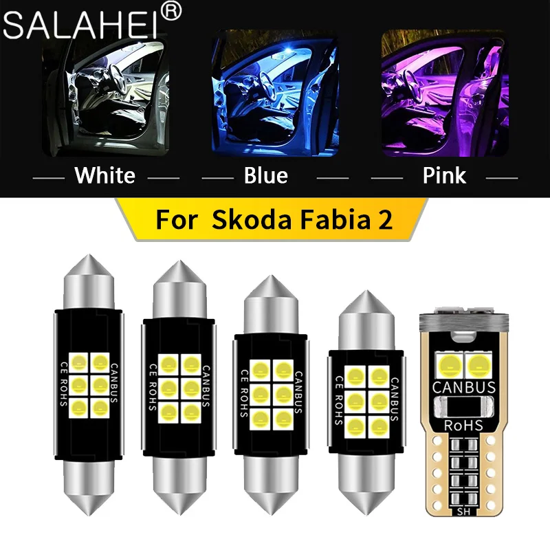 

16Pcs Car White Interior LED Light Bulbs Package Kit For Skoda Fabia 2 MK2 MK II 2008-2014 Map Dome Trunk Lamp Ice Blue