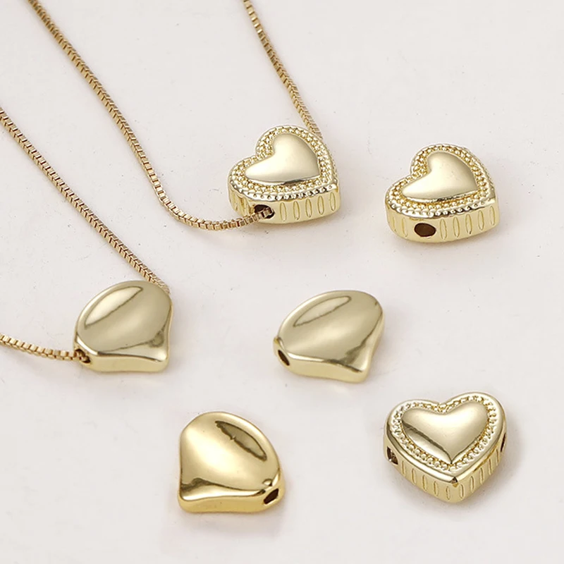 

5Pcs Brass Gold Plated Love Heart Bead Spacer Puffed Heart Beads for Bracelet Necklace Findings Diy Jewelry Making Supplies