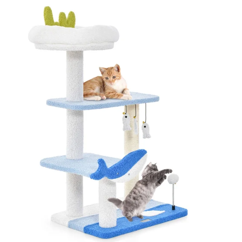 

Unique Ocean-themed Design Pet Cat Tree Scratcher Toy 3-level Cat Tower with Sisal Covered Scratching Posts