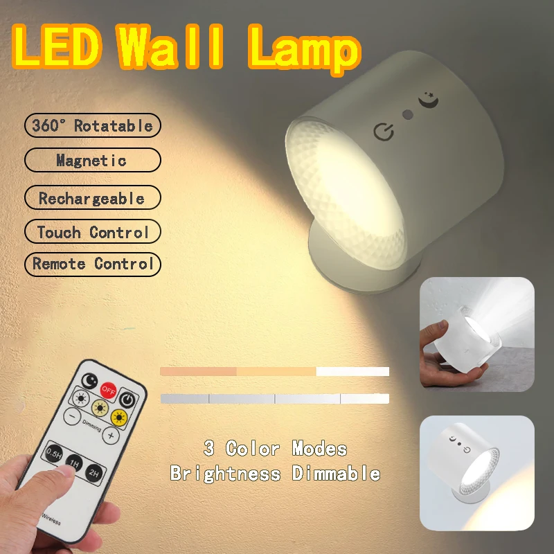 LED Wall Lamp 360° Rotatable Wall Sconce with Magnetic Rechargeable 2000mAh Touch Remote Control Night Light for Home Decoration 
LED Wall Lamp 360° Rotatable Wall Sconce with Magnetic Rechargeable 2000mAh Touch Remote Control Night Light for Home Decoration