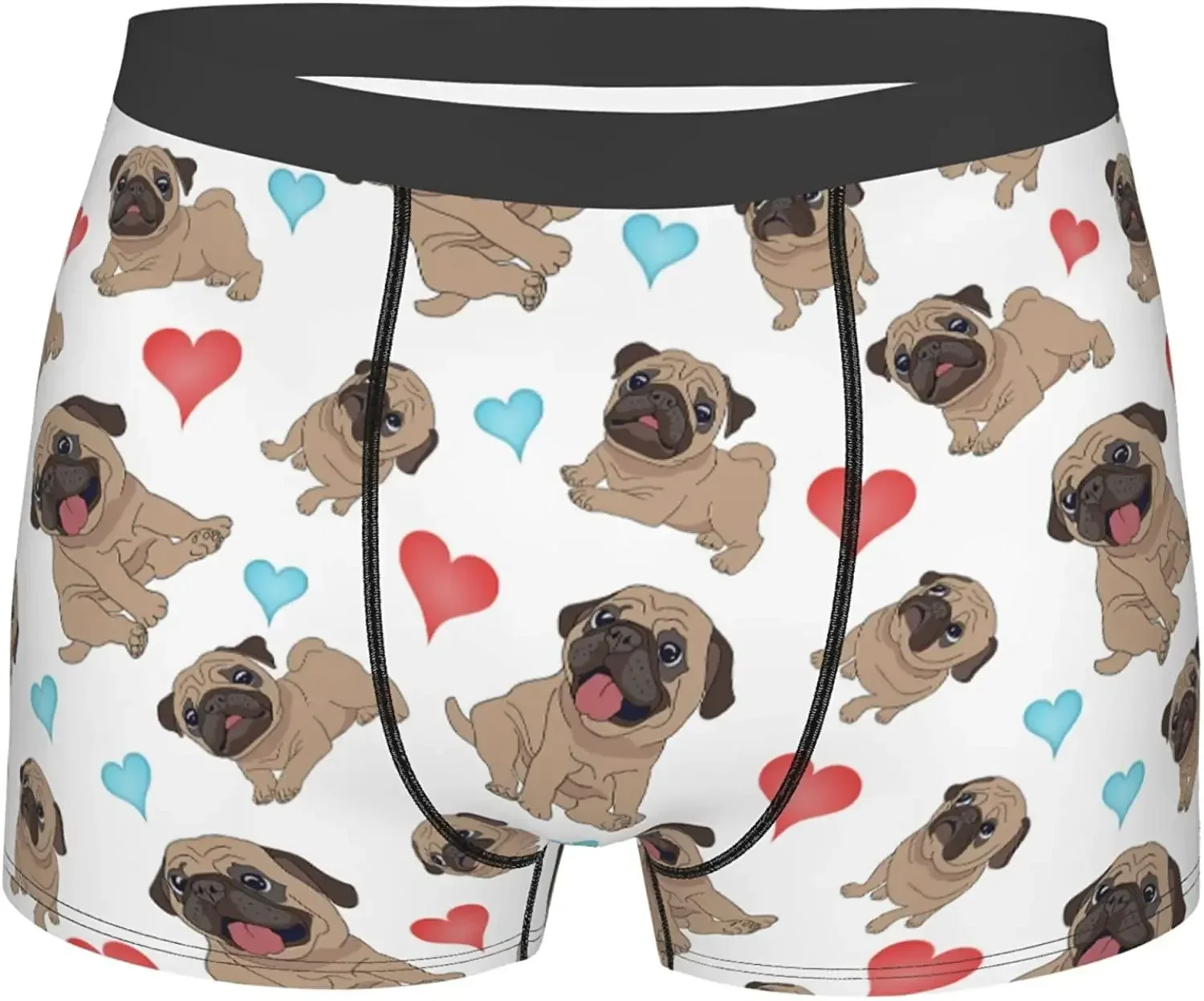 

Men's Boxer Briefs Love Pug Dogs Underwear Trunks Soft Breathable Stretch Wide Waistband Underwear with Bulge Pouch for Men Boys