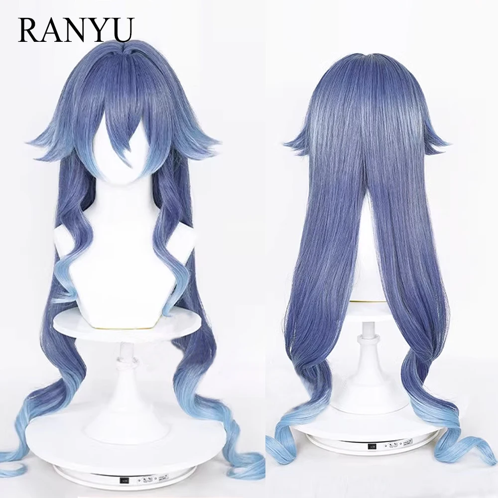 

RANYU Genshin Impact Layla Wig Synthetic Long Wavy Curly Ombre Blue Gradient Game Cosplay Hair Wig for Daily Party