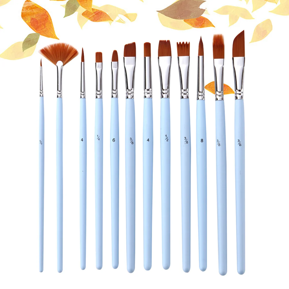 

12Pcs Set Nylon Hair Artist Paintbrushes Professional Painting Pens Kits with Short Handle for All Oil Watercolor Gouache (