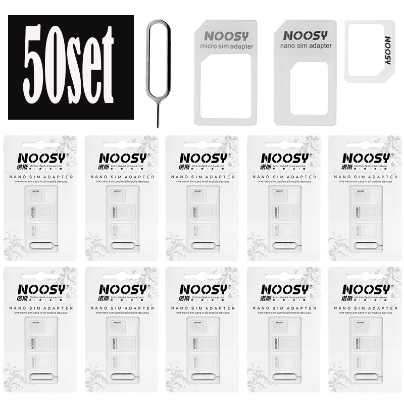 

50 Sets 4 in 1 Sim Card Adapter Kit - Nano to Micro, Nano to Regular, Micro to Regular with SIM Extractor for Smartphone