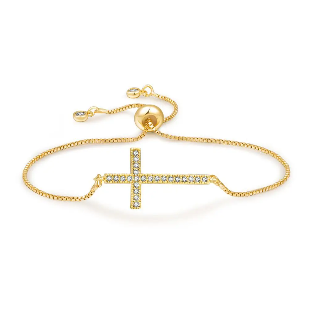 

Cross Boutique Bracelet Zircon Pave CZ Golden Silvery Bangle For Women Charm Jewelry Exquisite Classical Decoration