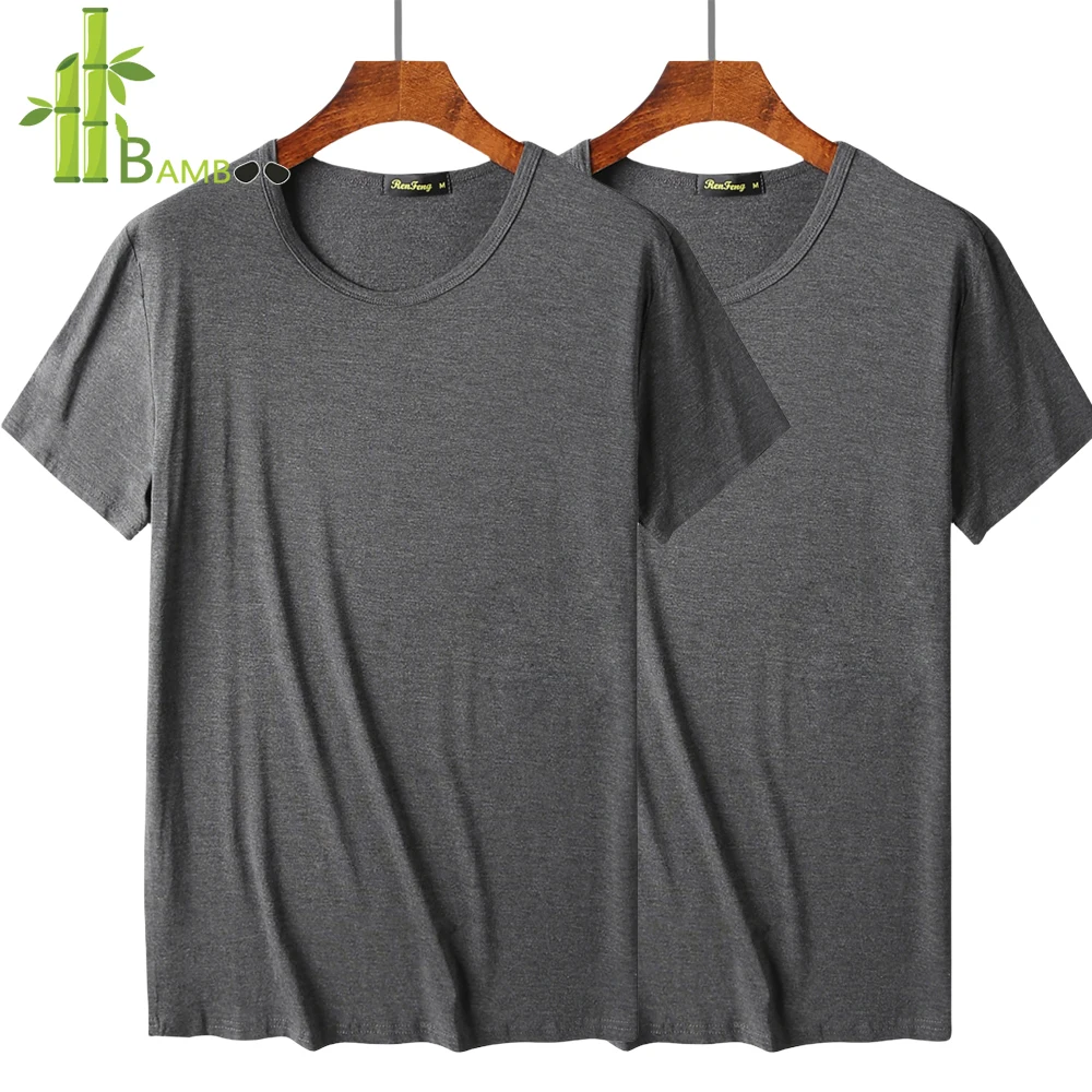 

2 Packs Bamboo Fiber Round Neck T-shirts Short Sleeve Classic Tees Sweat-absorbent Gym Man Undershirt Solid Color Tee Black New