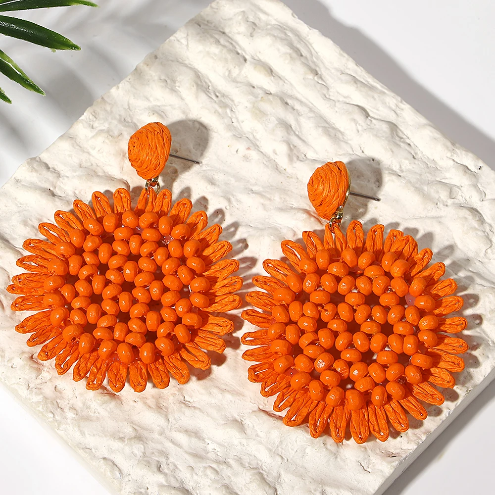 Boho Raffia Flower Drop Earrings - Handmade Rattan Beach Jewelry 4 S152c51c6b23b441aa7d7d1cd703cf1dfX