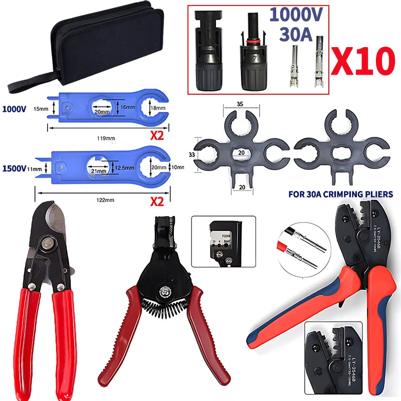 

Solar PV Panel Crimping Tool Kit with Crimper Stripper,Solar connectors,Spanner Wrench, Crimper Tool for AWG14-10,2.5/4/6mm²