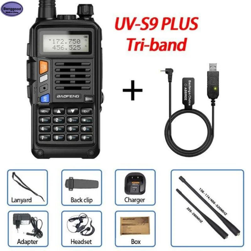 BaoFeng UV-S9 Plus 10W CB Radio Walkie Talkie Tri-Band Powerful Transceiver VHF UHF 10km Long Range up of uv-5r Portable Radio
BaoFeng UV-S9 Plus 10W CB Radio Walkie Talkie Tri-Band Powerful Transceiver VHF UHF 10km Long Range up of uv-5r Portable Radio