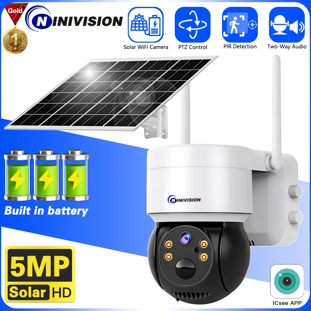 

ICsee CCTV Outdoor PIR Detection WIFI Solar Camera, Solar CCTV Wireless Camera 5MP, Built in Battery Safe And IP66 Waterproof