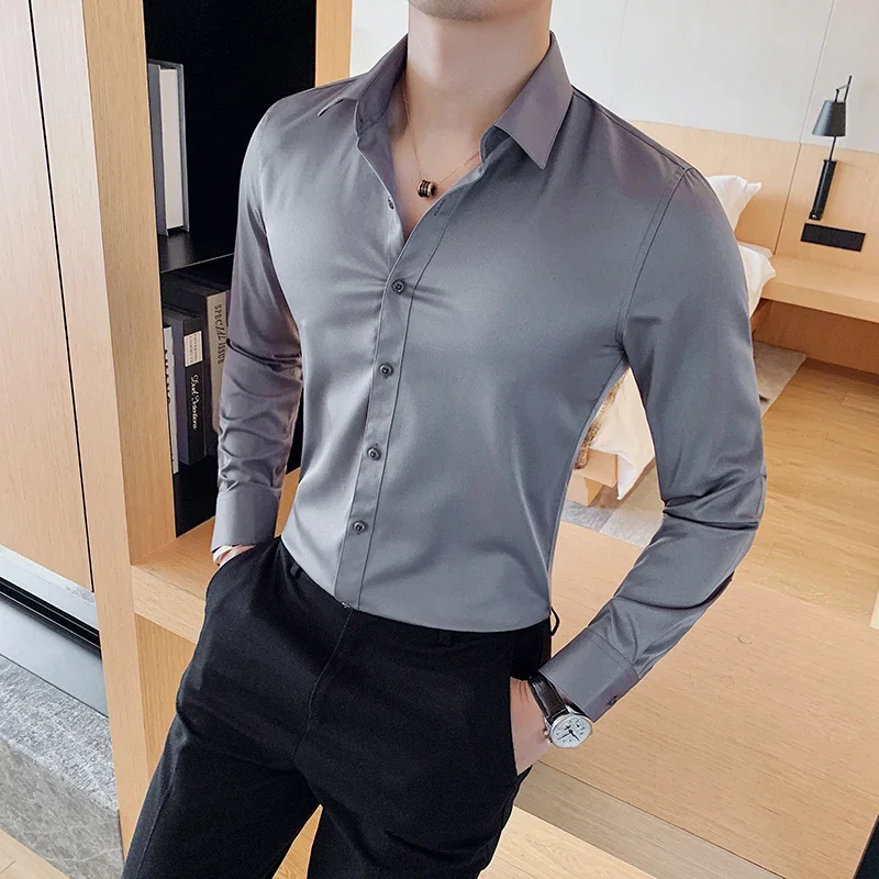 

Men Long Sleeve Shirt 2024 New British Style Solid Casual Slim Fit Camisas Y Blusas Formal Dress Chemistry Homme Men Clothing