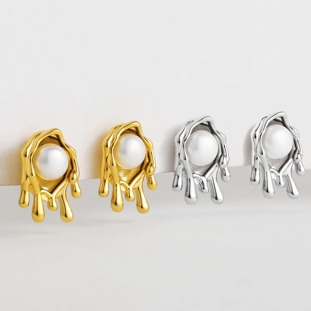 Creative Stainless Steel Gold Plated Stud Earring Personality Dripping Honey Freshwater Pearl Earrings for Women Fashion Jewelry 18 S15349ea9f76a49378ae607e4c4eef147P