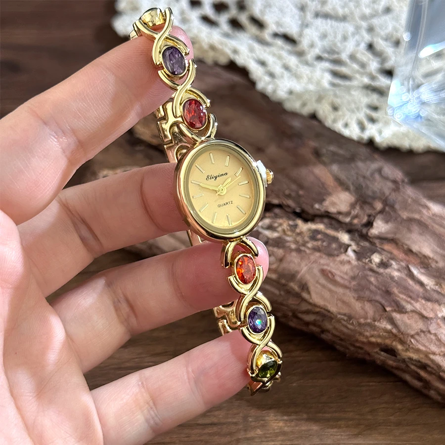 New Arrival TikTok Diamond Embedded Oval Shape Miniature Retro Rainbow Luxury Watch Elegant Compact Design Direct Sale New Arrival TikTok Diamond Embedded Oval Shape Miniature Retro Rainbow Luxury Watch Elegant Compact Design Direct Sale