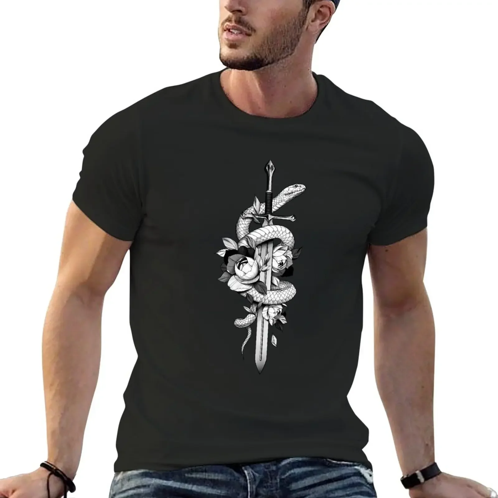 

SNAKE SWORD ROSES TATOO DARK #ogirdor T-Shirt summer top blanks korean fashion tees mens t shirt graphic