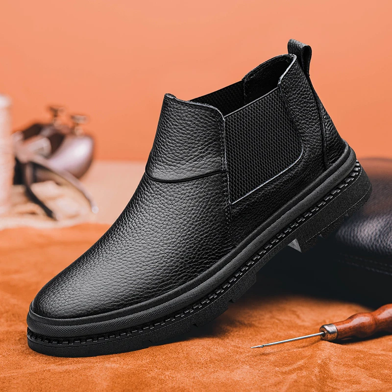 Genuine Leather Men's Boots Luxury Brand Formal Chelsea Boot Winter plush warm Casual Ankle Boots Designer Oxford Dress Shoes 
Genuine Leather Men's Boots Luxury Brand Formal Chelsea Boot Winter plush warm Casual Ankle Boots Designer Oxford Dress Shoes