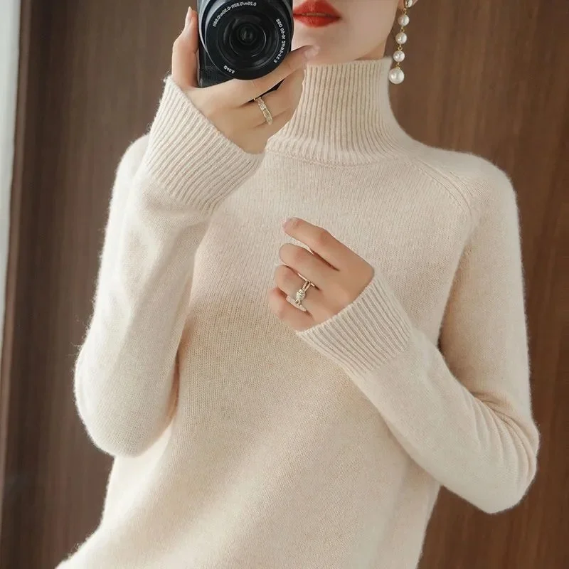 

2023 New Spring Autumn Women's Sweater Turtleneck Pullover Slim Solid High-quality Warmth Comfort Pendulous Feel Knitted Jumper