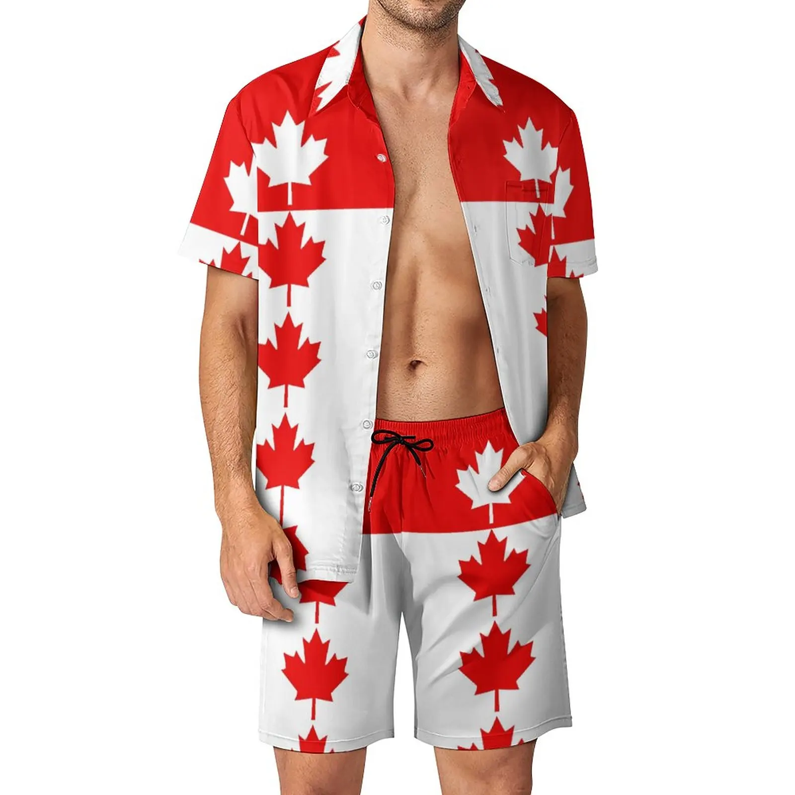 

Canadian Flag Inspired Men's Beach Suit Cute 2 Pieces Coordinates High Quality Home USA Size