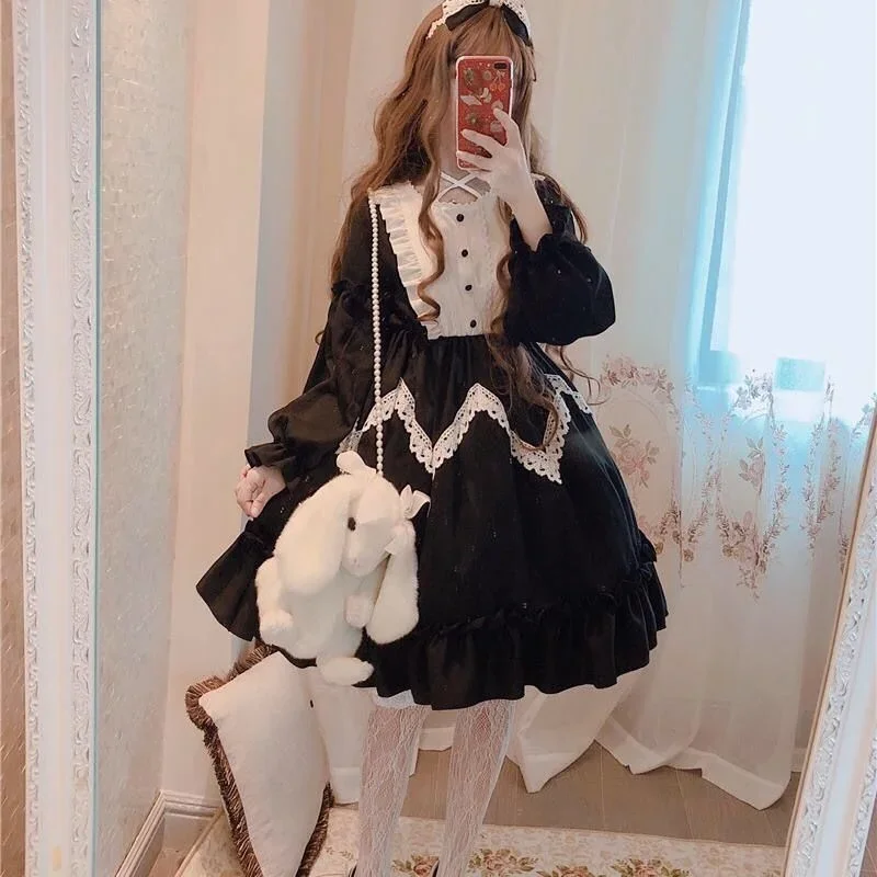 Japanese Sweet Lolita Dress Women Kawaii Victorian Tea Party Long Sleeves Lace Gothic Girls Lolita Dresses Cosplay Black Lolita
Japanese Sweet Lolita Dress Women Kawaii Victorian Tea Party Long Sleeves Lace Gothic Girls Lolita Dresses Cosplay Black Lolita